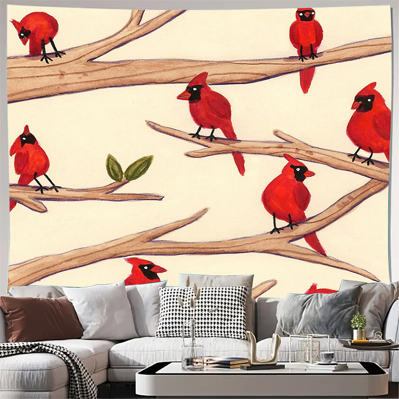 Home Art Textiles - Vintage Bird Tapestry Forest Wall Hanging