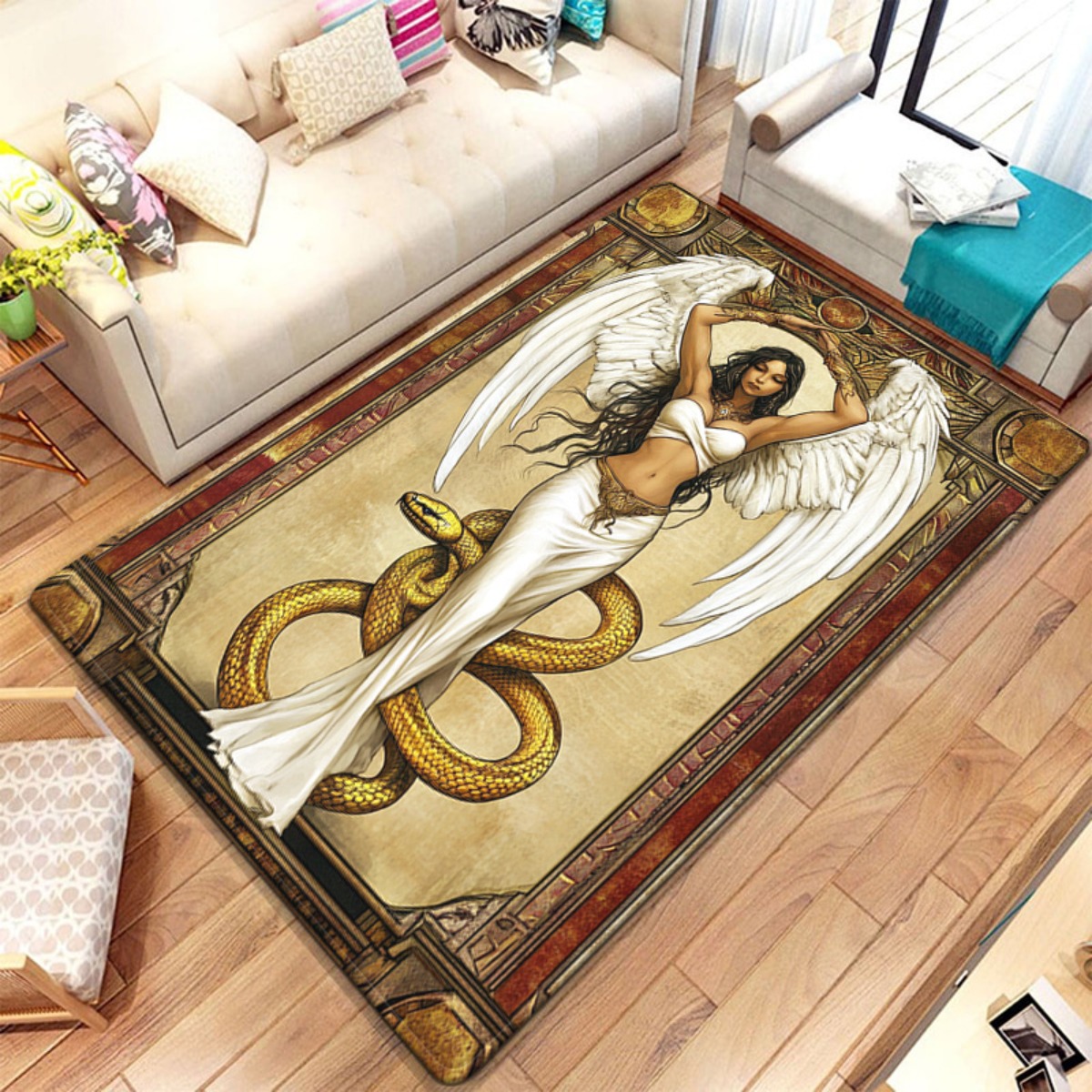 Home Art Textiles - Angel Snake Golden Symbol Crystal Velvet