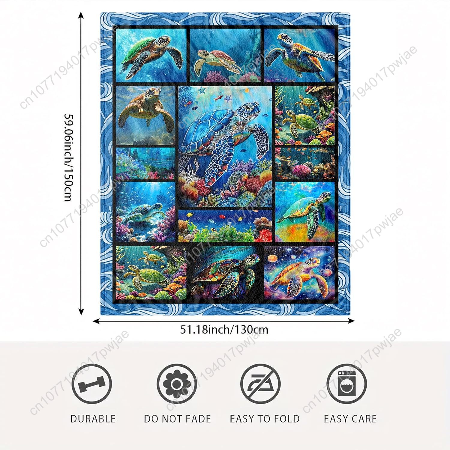Sea Turtle Flannel Throw Blank - Home Art Textiles avis et prix