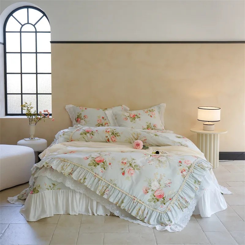 100%Cotton Elegant Floral Ruff - Home Textiles France avis et prix