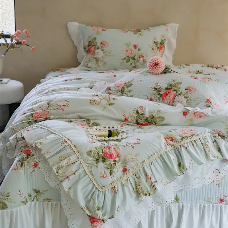100%Cotton Elegant Floral Ruff - Home Textiles France avis et prix