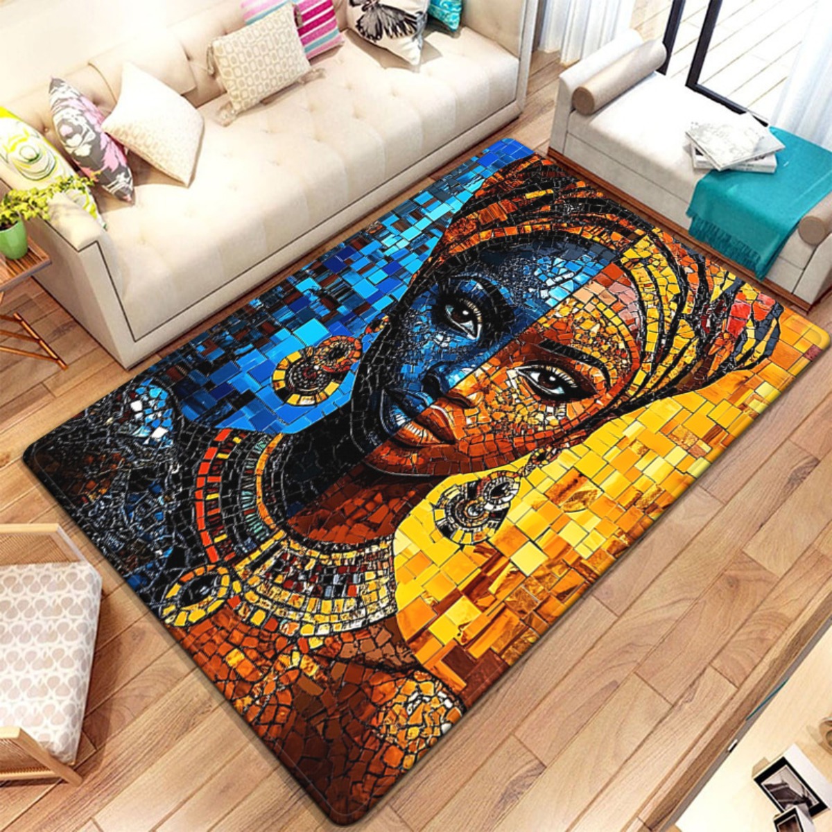 African mosaic woman art rug e - Home Art Textiles avis et prix