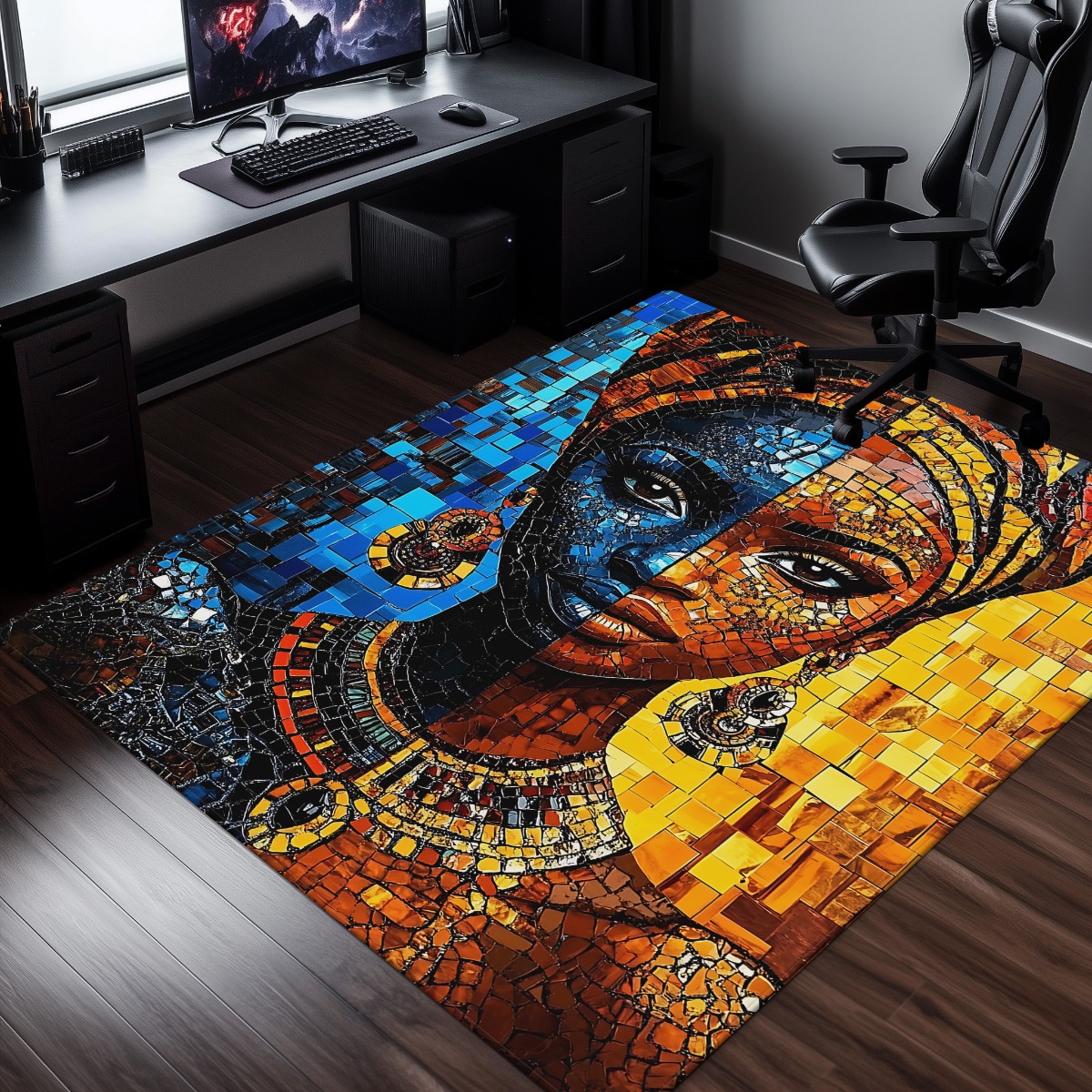African mosaic woman art rug e - Home Art Textiles avis et prix