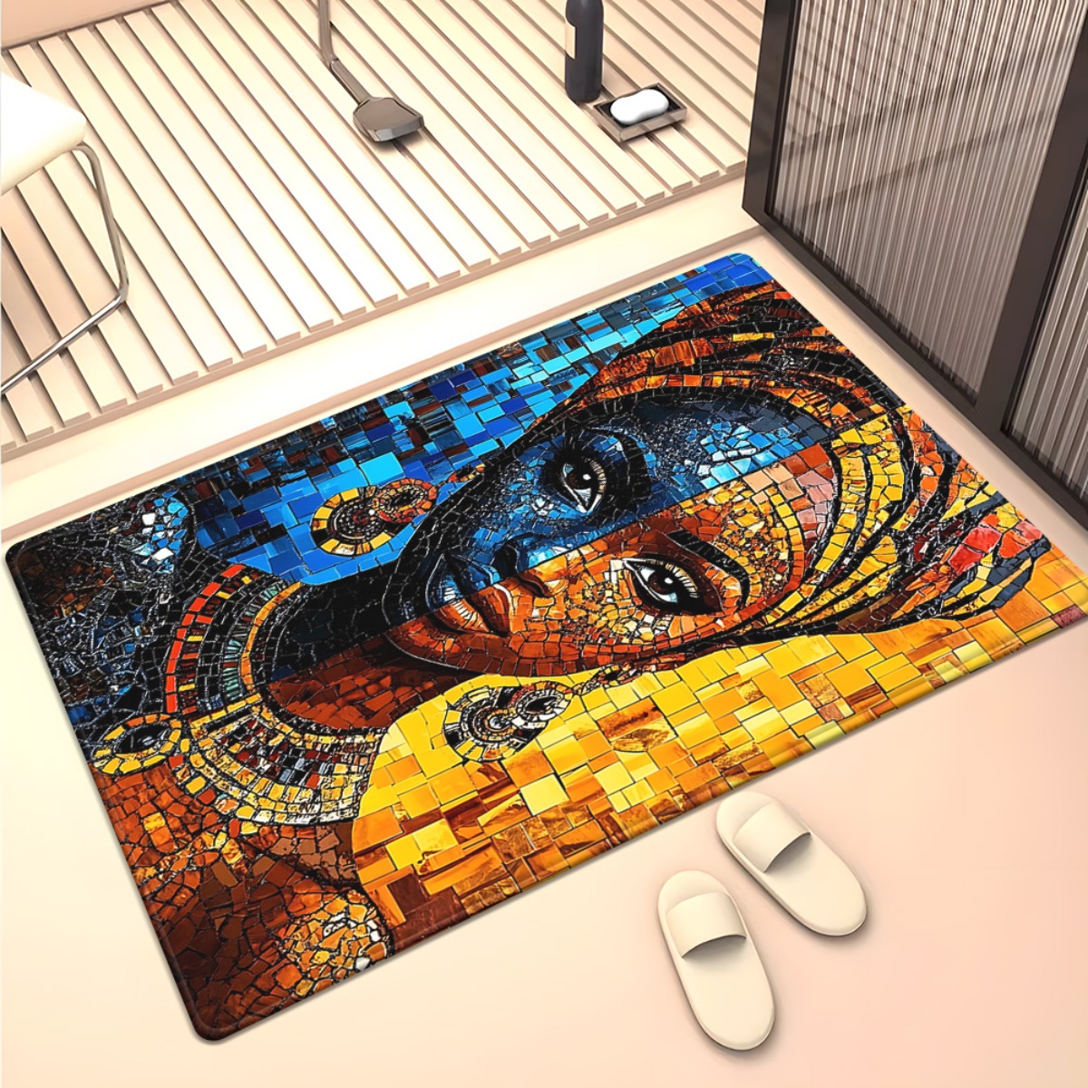 African mosaic woman art rug e - Home Art Textiles avis et prix