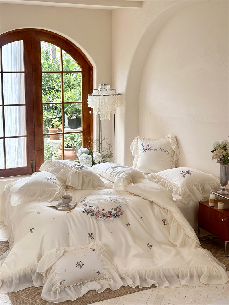 100%Egyptian Cotton Floral Emb - Home Textiles France avis et prix