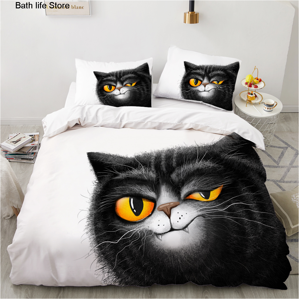 Black Cat Bedding Set Cute Cat - Home Textiles France avis et prix